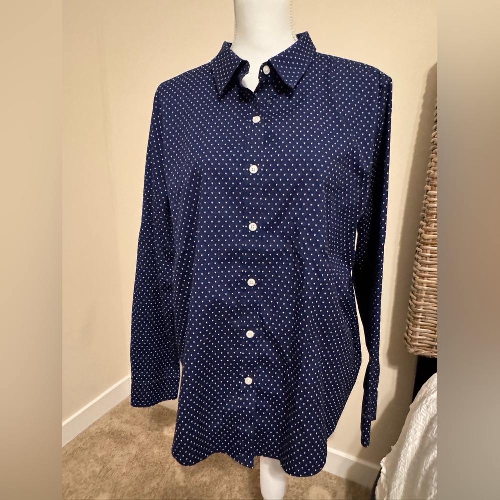 LL Bean Women’s Navy Birds Eye Button-Up Shirt